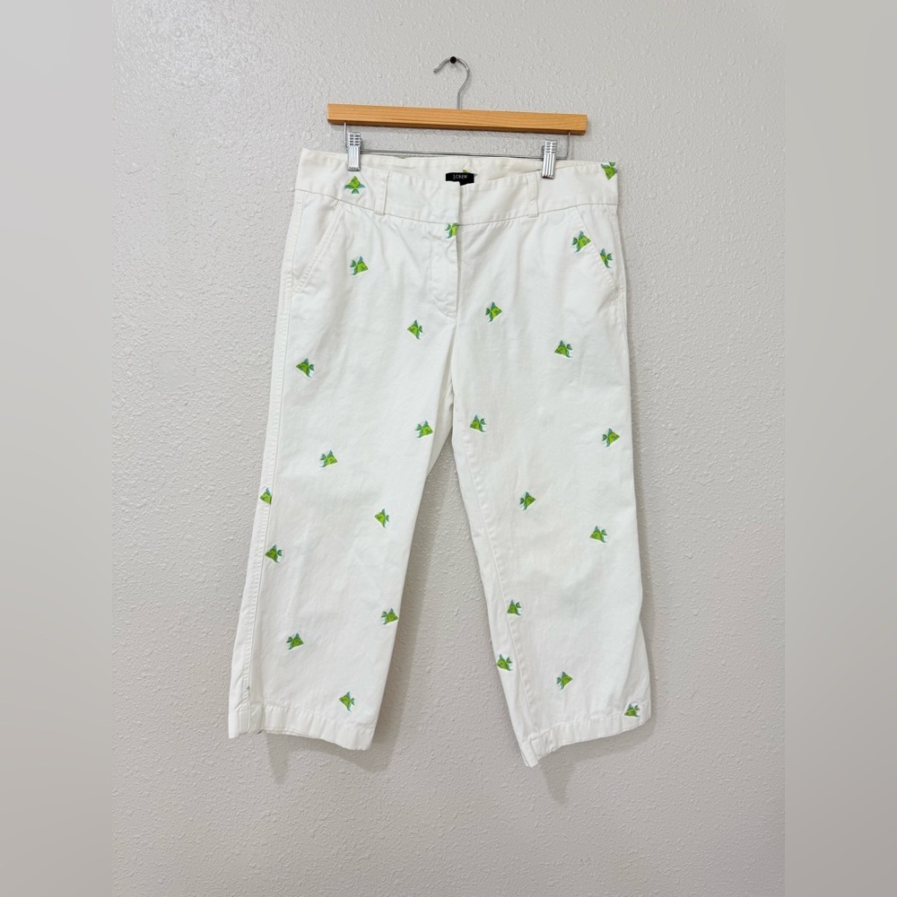 J. Crew Women's Pants size 12 Favorite Fit White Fish Print
